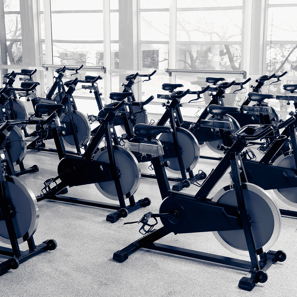 Exercise bikes in a gym